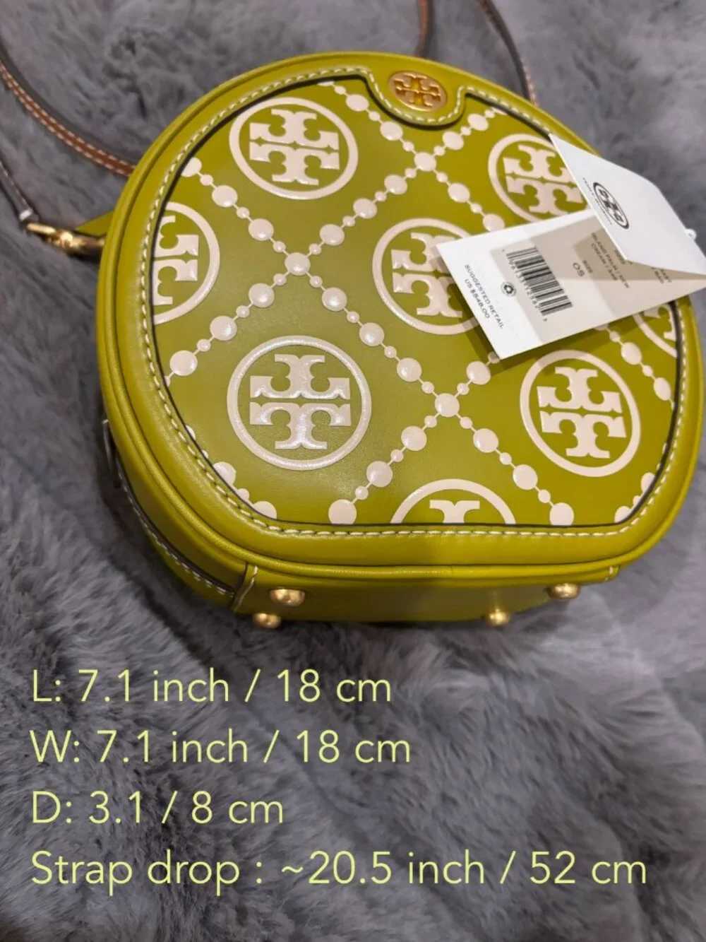 NEW Tory Burch Circle Crossbody Bag Moon T Monogram Leather Lime Olive Green